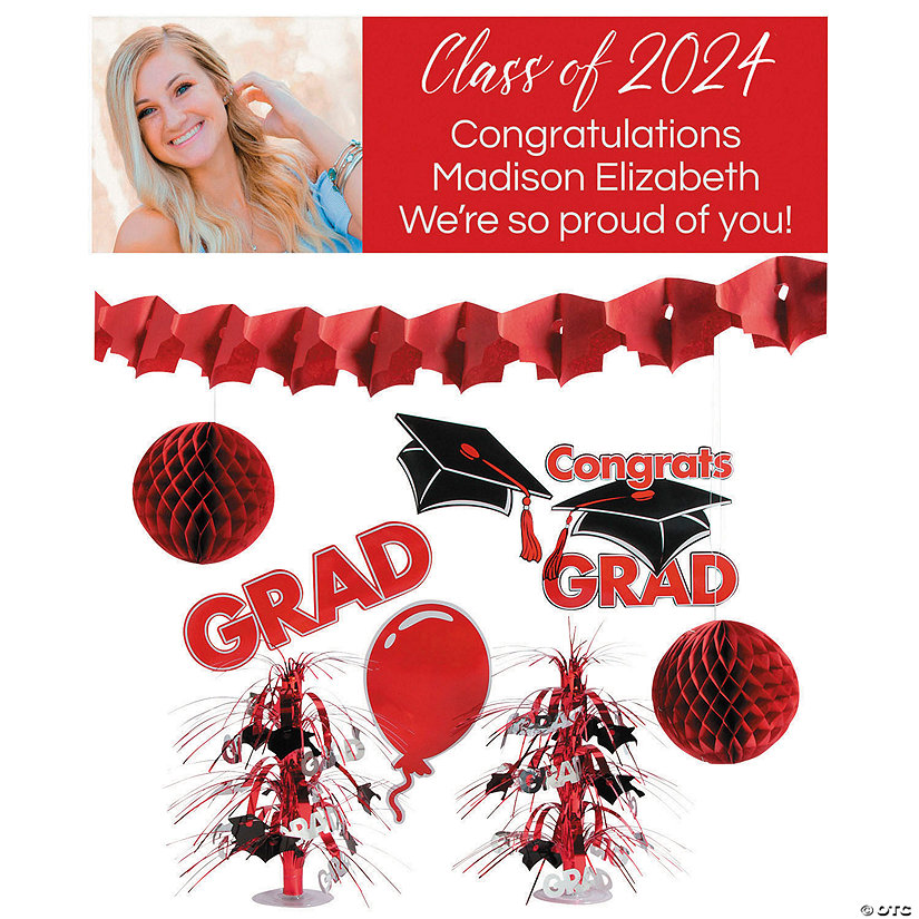 Personalized Red Graduation Party Decorating Kit - 10 Pc. Image Thumbnail