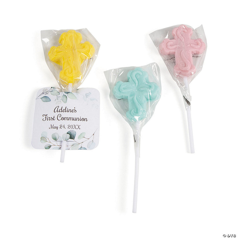 Personalized Religious Cross Lollipops with Cards - 12 Pc. Image