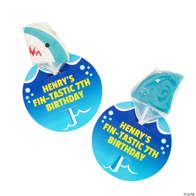 Personalized Shark Lollipops with Card for 12  Image