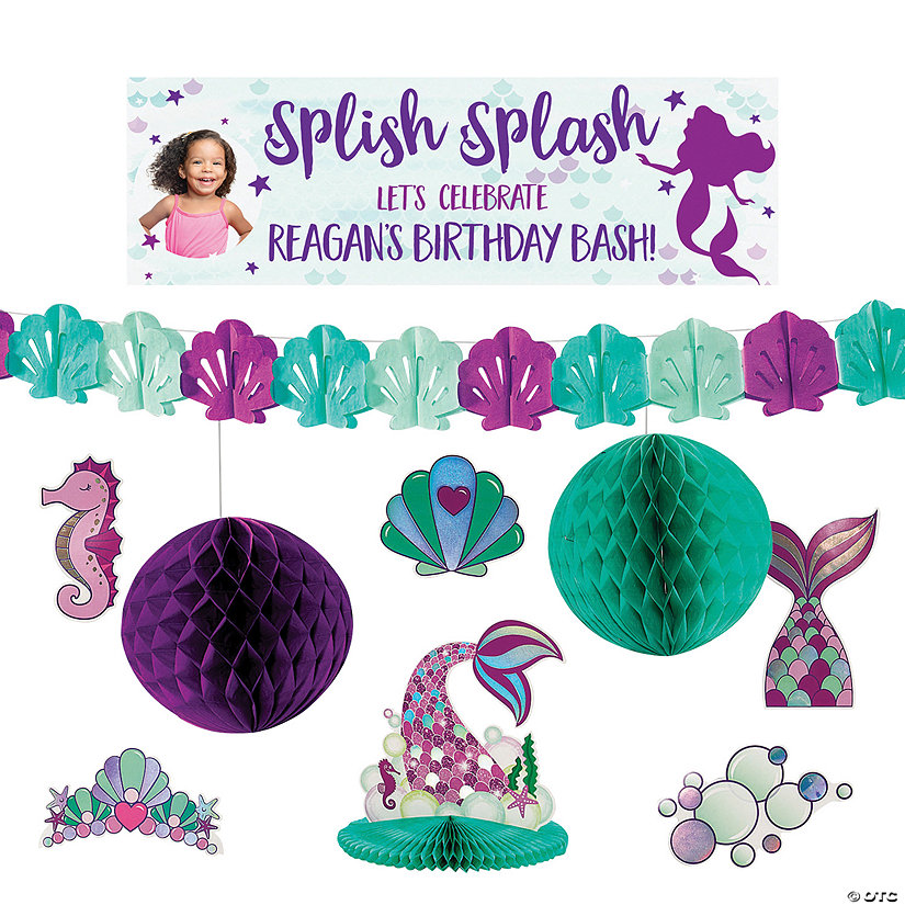 Personalized Small Mermaid Sparkle Banner Decorating Kit - 10 Pc. Image Thumbnail