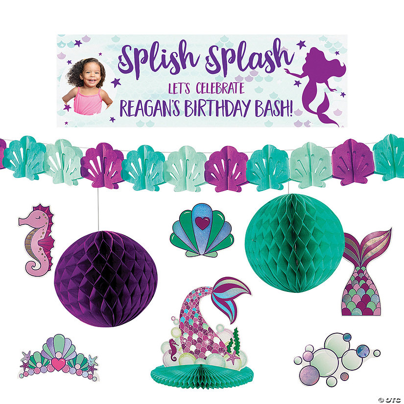 Personalized Small Mermaid Sparkle Banner Decorating Kit - 10 Pc. Image