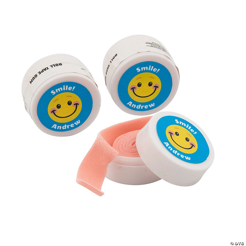 Personalized Smile Face Roll Tape Gum - 12 Pc. Image Thumbnail