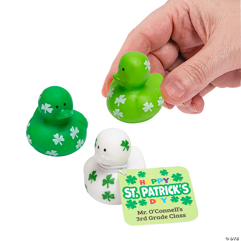 Personalized St. Patrick&amp;#8217;s Day Card with Mini Shamrock Rubber Ducks for 24 Image