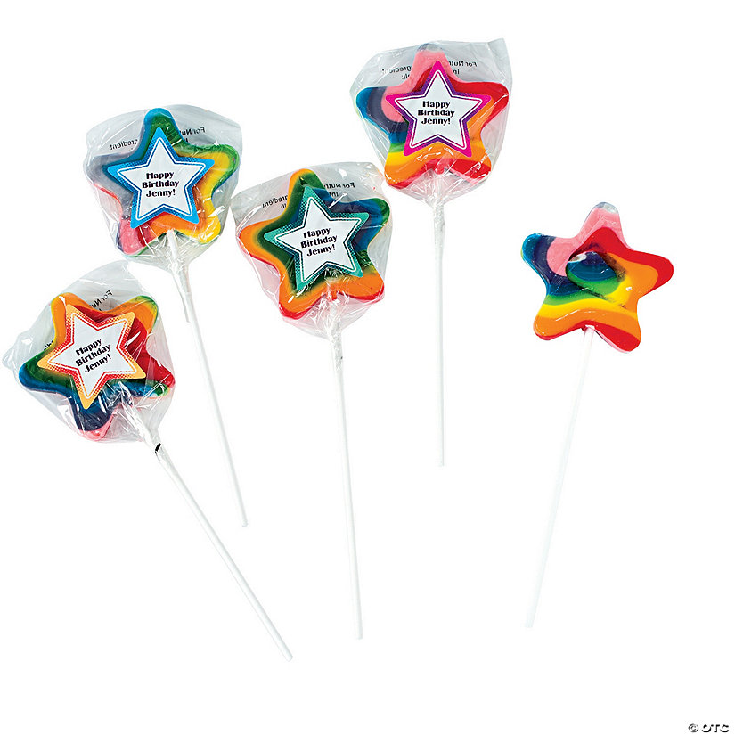 Personalized Star-Shaped Swirl Lollipops - 12 Pc. Image Thumbnail