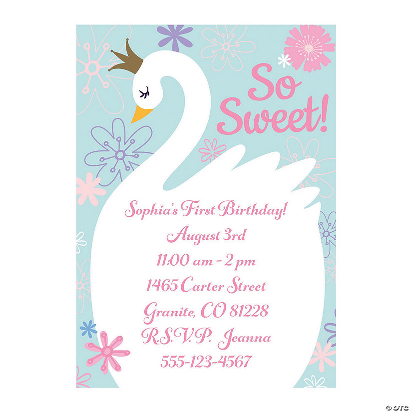 Personalized Sweet Swan Baby Shower Invitations - 25 Pc. Image Thumbnail