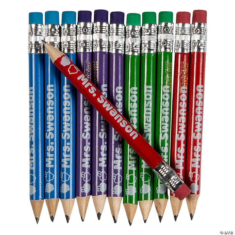 Personalized Teacher Name Mini Solid Color Pencils - 24 Pc. Image
