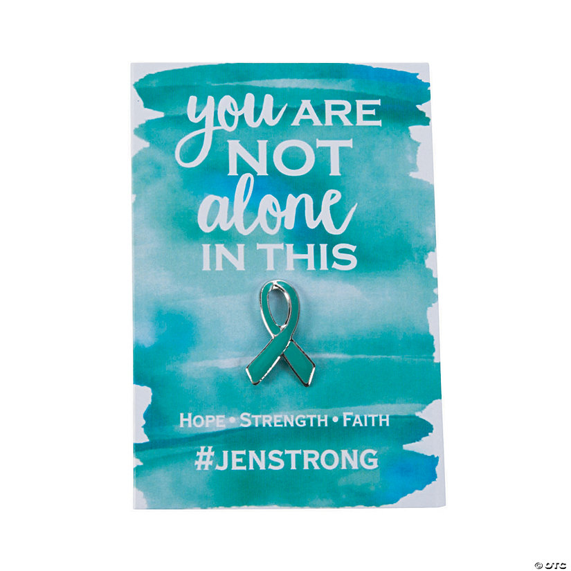 Personalized Teal Awareness Ribbon Pins with Card - 12 Pc. Image Thumbnail