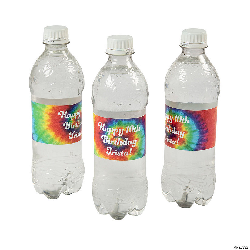 Personalized Tie-Dye Water Bottle Labels Image