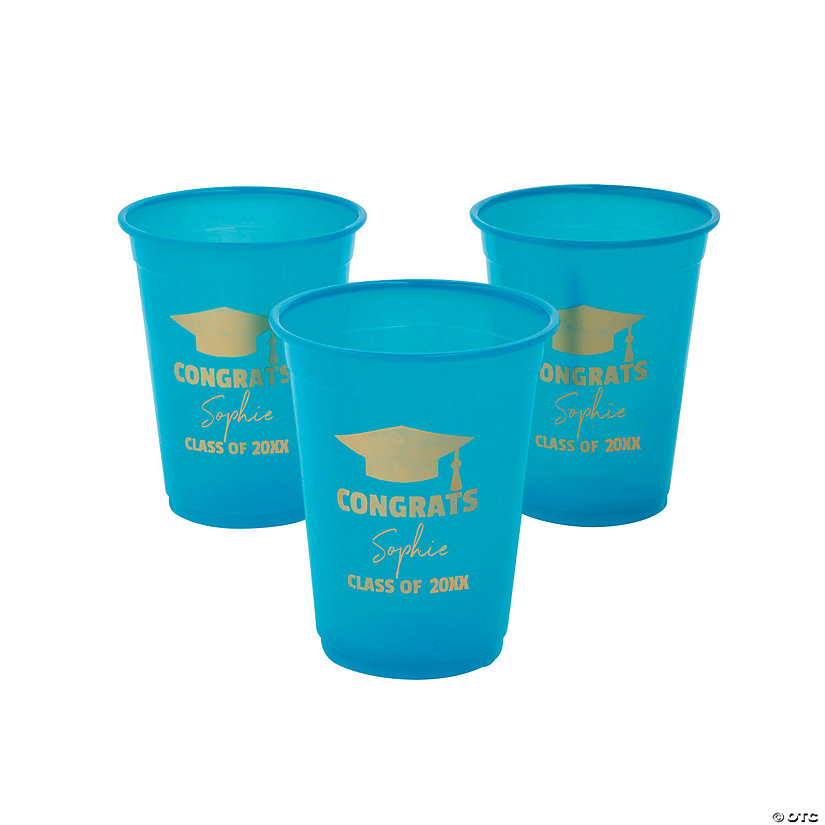 Personalized Turquoise Graduation Disposable Plastic Cups - 40 Ct. Image Thumbnail