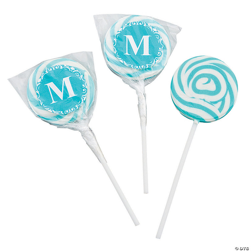 Personalized Turquoise Monogram Swirl Lollipops | Oriental Trading