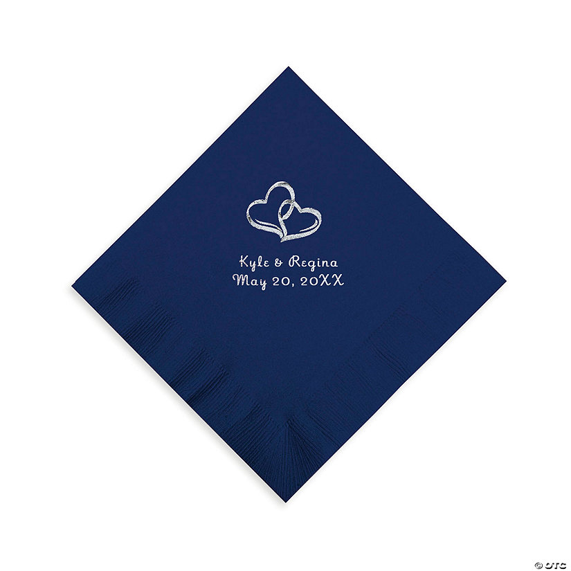 Personalized Two Hearts Beverage Napkins - Navy Image Thumbnail