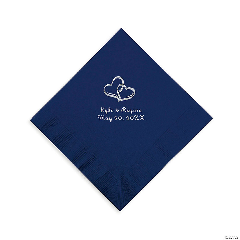 Personalized Two Hearts Beverage Napkins - Navy Image