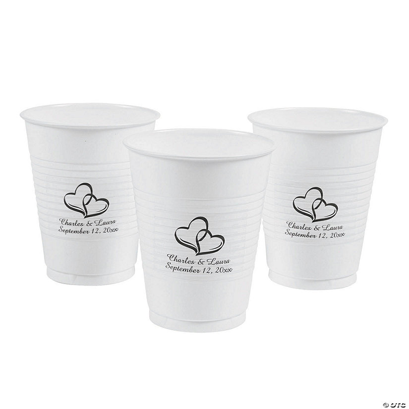 Personalized Two Hearts Disposable Plastic Cups 50 Ct.