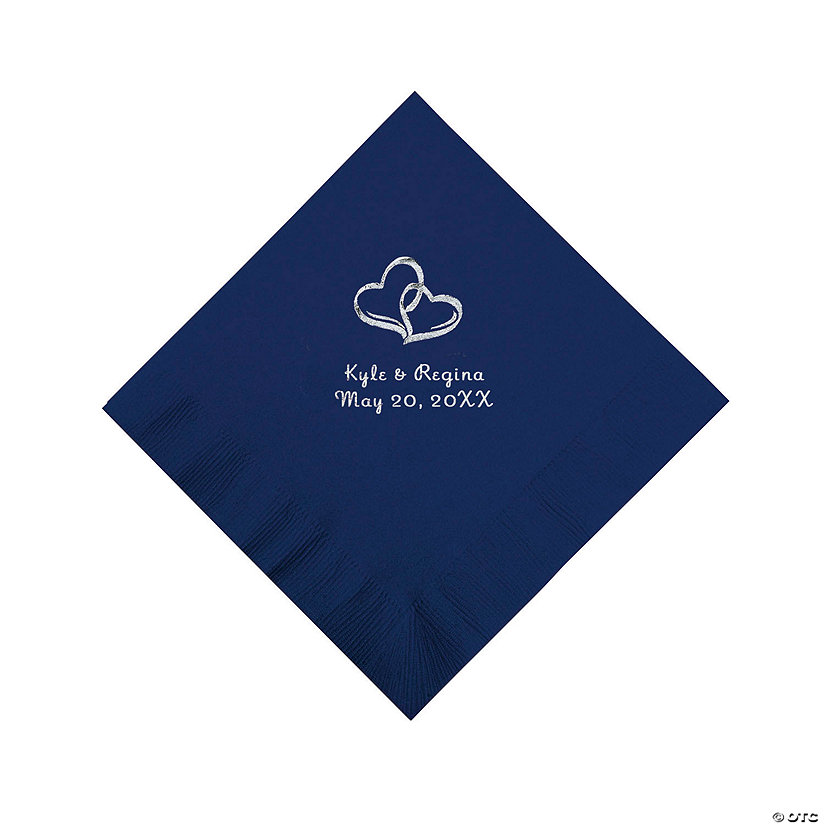 Personalized Two Hearts Luncheon Napkins - Navy Image Thumbnail