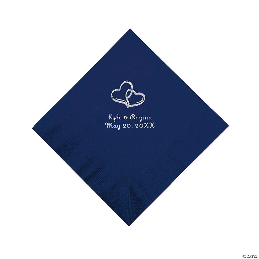 Personalized Two Hearts Luncheon Napkins - Navy Image