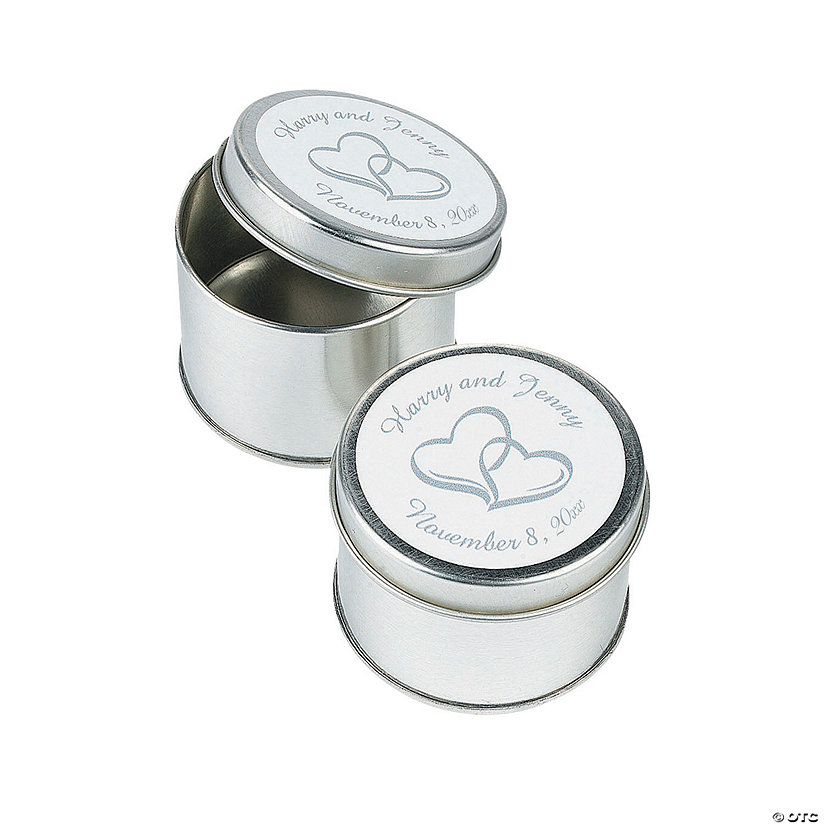 Personalized Two Hearts Silvertone Tins Favor Containers - 24 Pc. Image Thumbnail