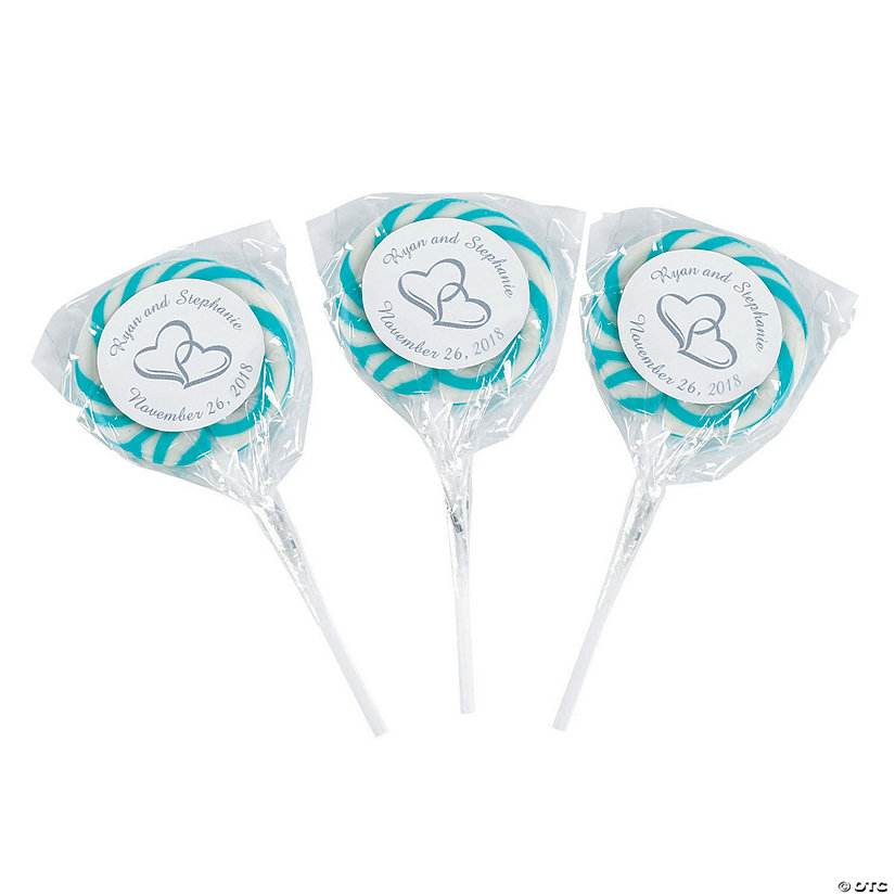 Personalized Two Hearts Swirl Pops - Aqua Blue - Discontinued