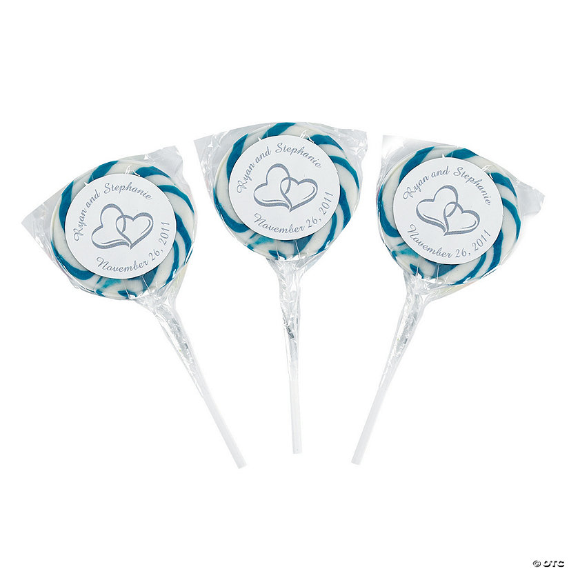 Personalized Two Hearts Swirl Pops - Blue - Discontinued