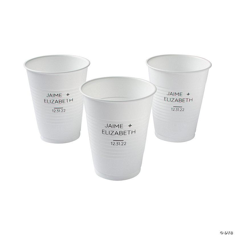 Personalized Wedding Name & Date White Plastic Cups - 40 Pc. Image Thumbnail