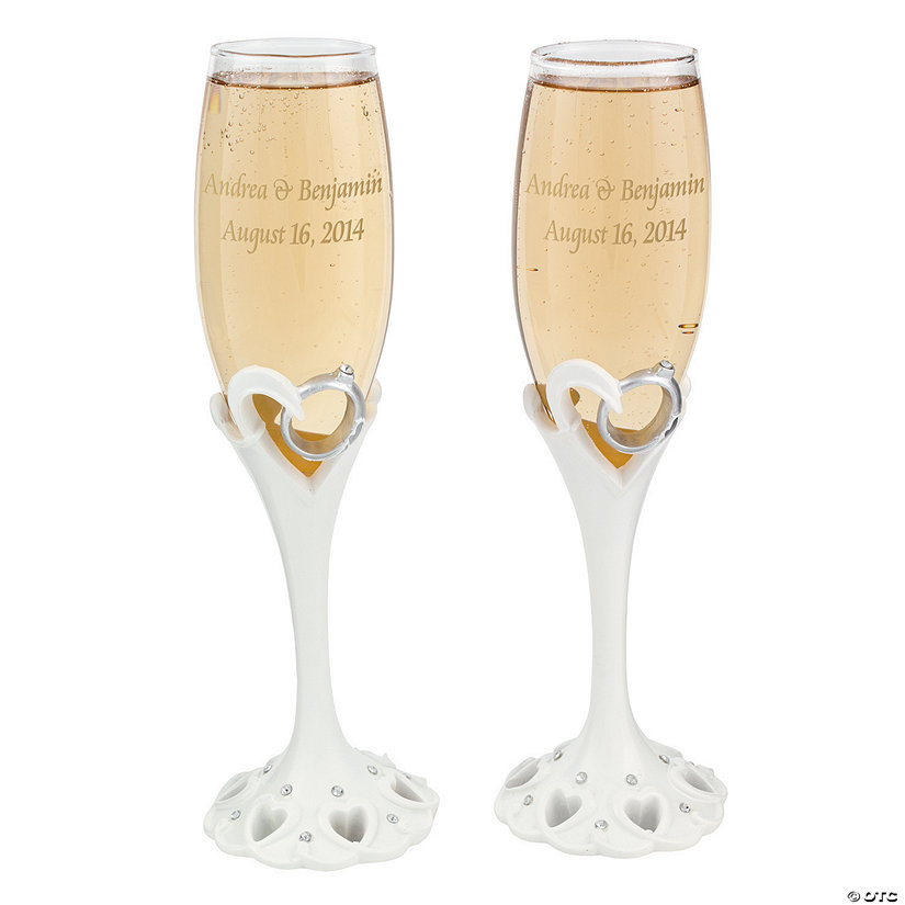Personalized Wedding Ring Champagne Flute Set Image