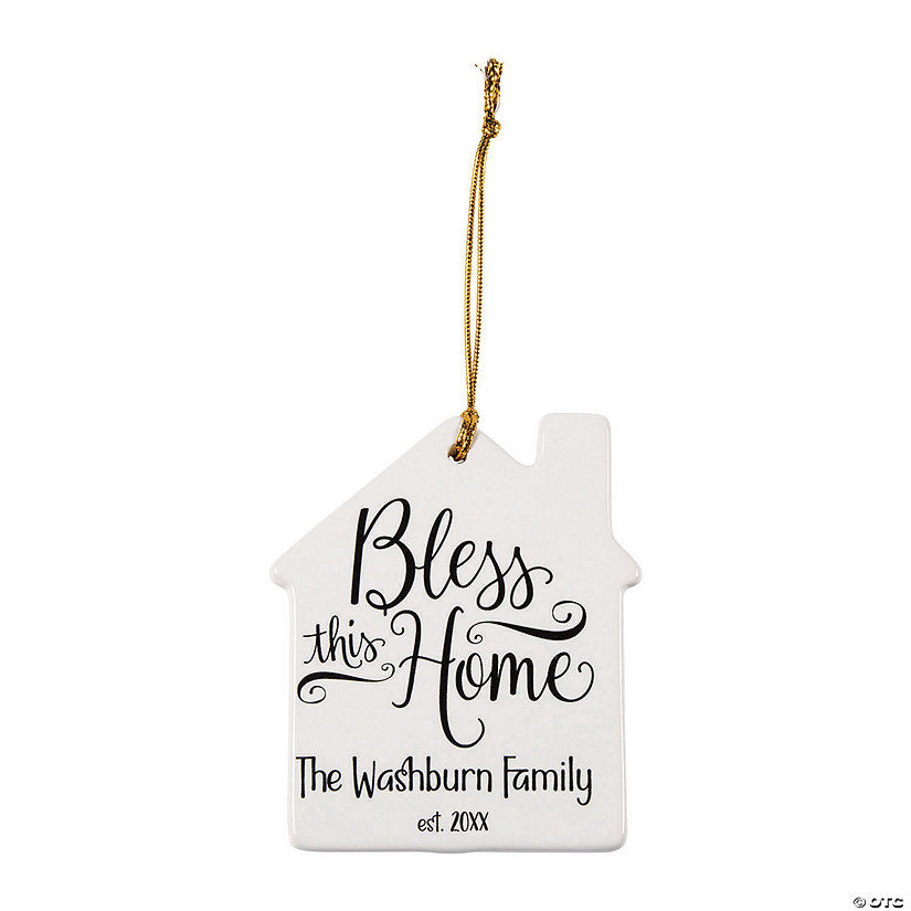 Personalized White Bless This Home Ceramic Christmas Ornament Image Thumbnail