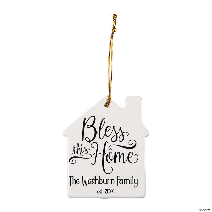 Personalized White Bless This Home Ceramic Christmas Ornament Image
