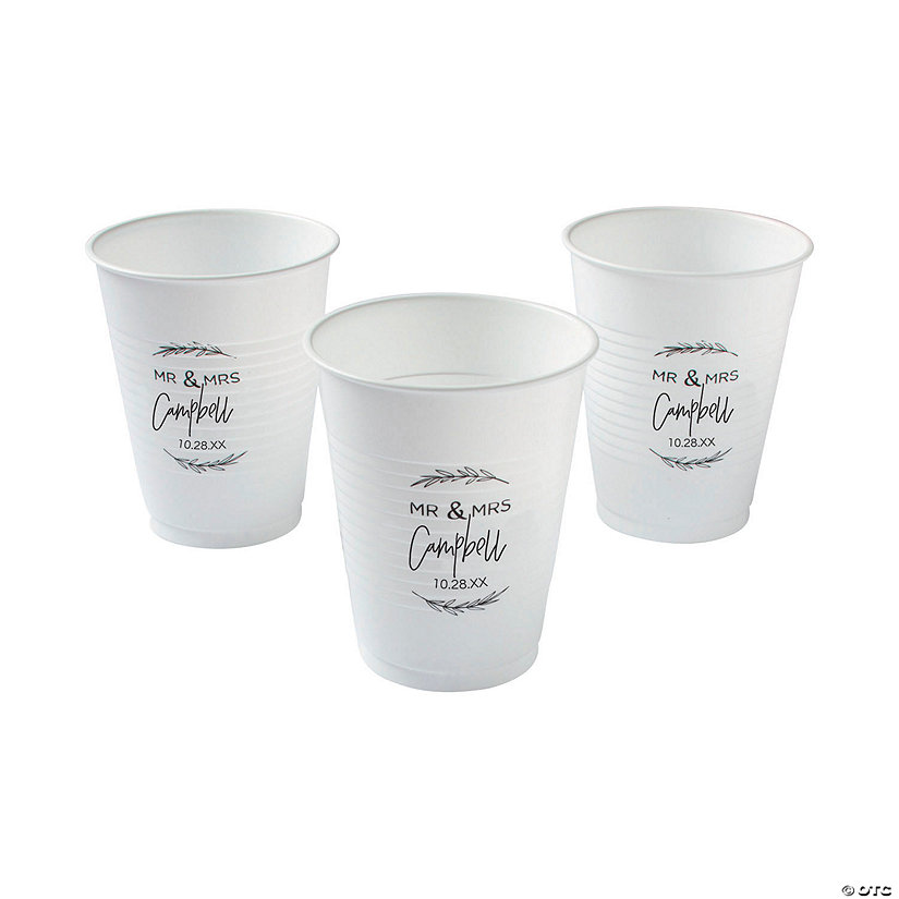 Personalized White Mr. & Mrs. Plastic Cups &#8211; 40 Ct. Image Thumbnail