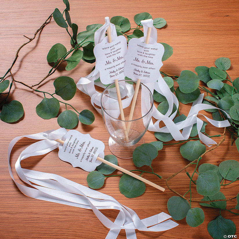 Personalized White Ribbon Wands with Tags for 24 Image Thumbnail
