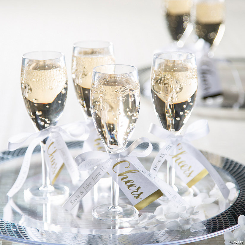Personalized White Ribbon with Champagne Shot Glass Favor Kit for 6 Image Thumbnail