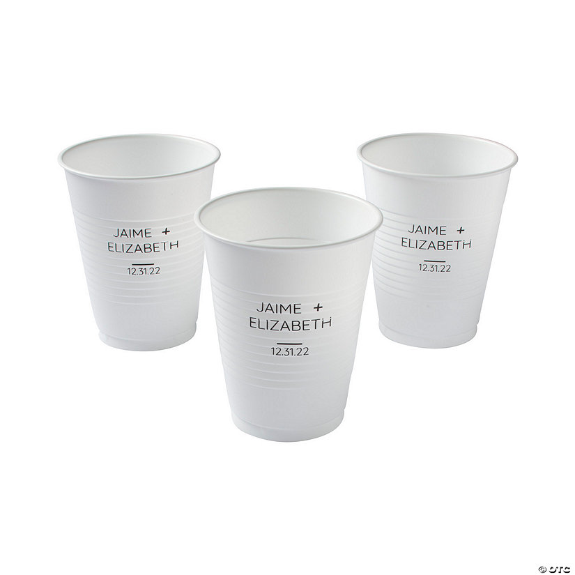 Personalized White Wedding Name Plastic Cups 40 Ct.