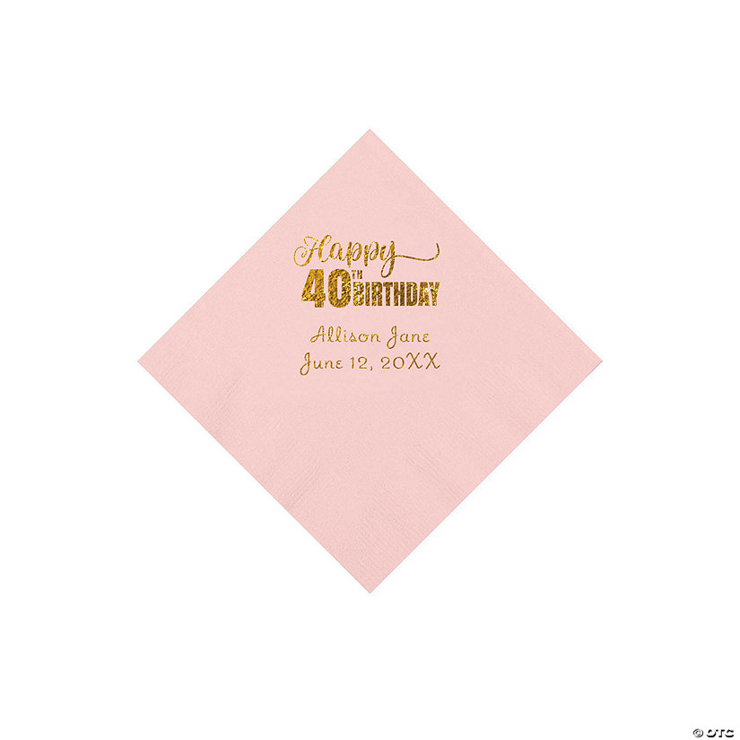 Pink 40th Birthday Personalized Napkins with Gold Foil - 50 Pc. Beverage Image Thumbnail