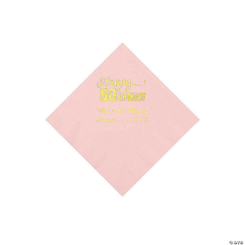 Pink 50th Birthday Personalized Napkins with Gold Foil - 50 Pc. Beverage Image Thumbnail