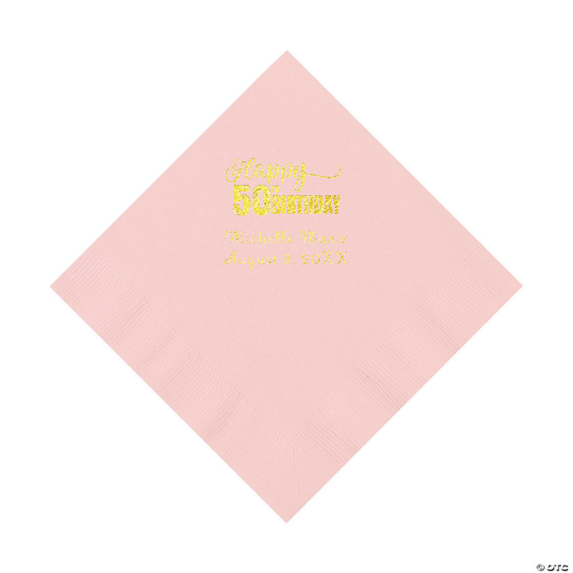 Pink 50th Birthday Personalized Napkins with Gold Foil - 50 Pc. Luncheon Image Thumbnail