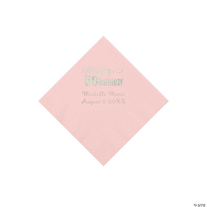 Pink 50th Birthday Personalized Napkins with Silver Foil - 50 Pc. Beverage Image