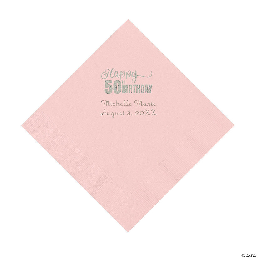 Pink 50th Birthday Personalized Napkins with Silver Foil - 50 Pc. Luncheon Image