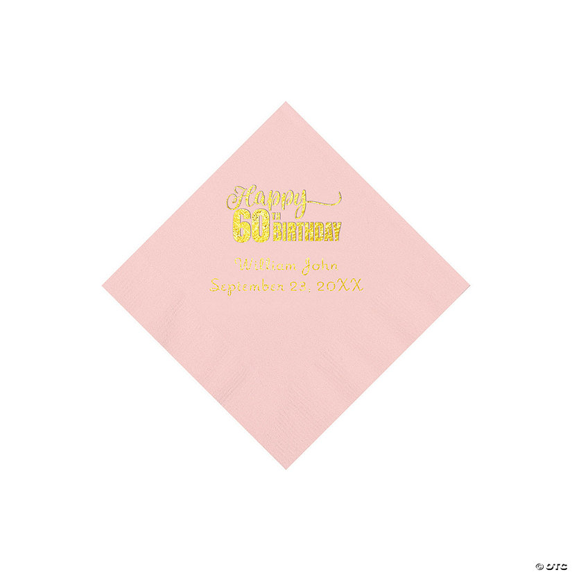 Pink 60th Birthday Personalized Napkins with Gold Foil - 50 Pc. Beverage Image Thumbnail