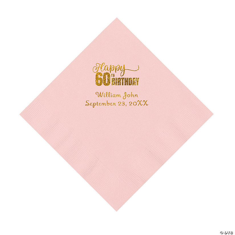 Pink 60th Birthday Personalized Napkins with Gold Foil - 50 Pc. Luncheon Image