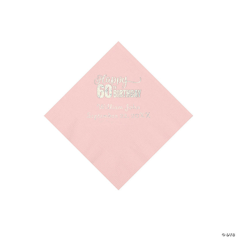 Pink 60th Birthday Personalized Napkins with Silver Foil - 50 Pc. Beverage Image Thumbnail