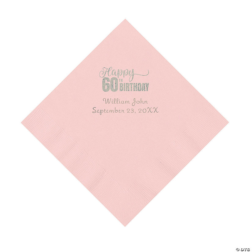 Pink 60th Birthday Personalized Napkins with Silver Foil - 50 Pc. Luncheon Image Thumbnail