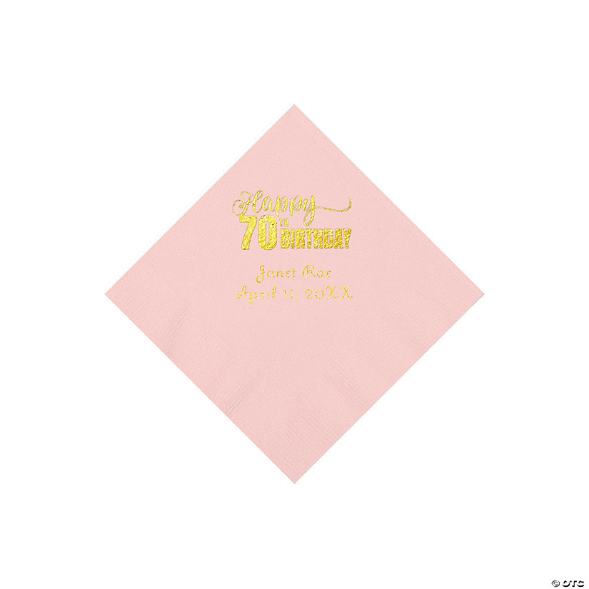Pink 70th Birthday Personalized Napkins with Gold Foil - 50 Pc. Beverage Image Thumbnail