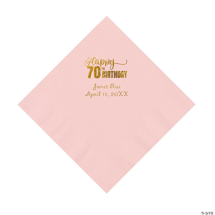 Pink 70th Birthday Personalized Napkins with Gold Foil - 50 Pc. Luncheon Image Thumbnail