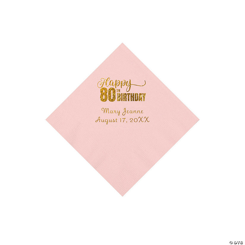 Pink 80th Birthday Personalized Napkins with Gold Foil - 50 Pc. Beverage Image Thumbnail