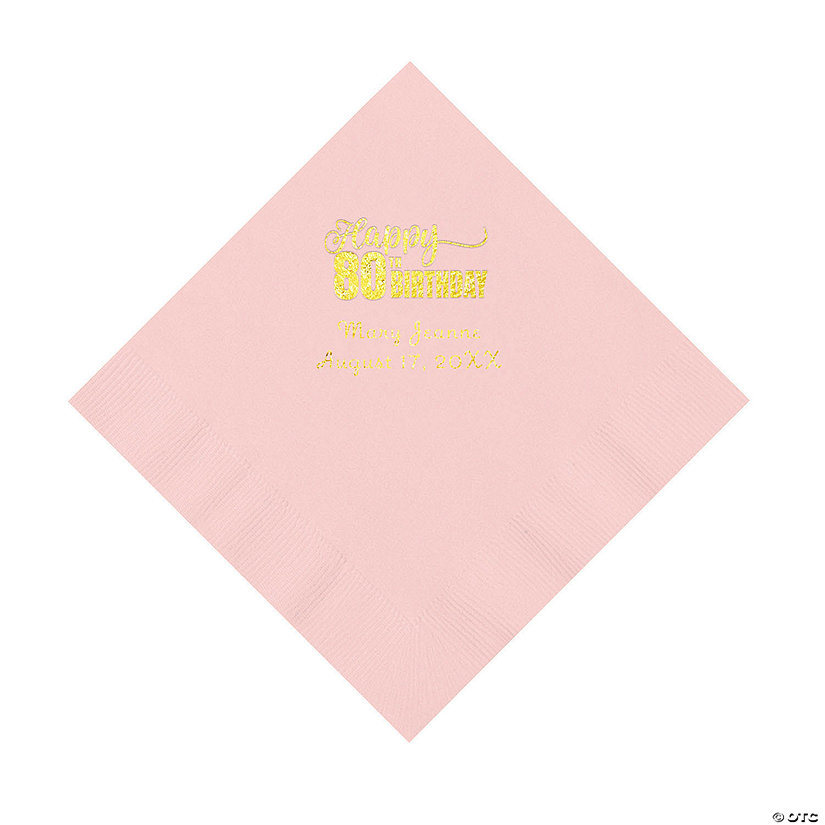 Pink 80th Birthday Personalized Napkins with Gold Foil - 50 Pc. Luncheon Image Thumbnail
