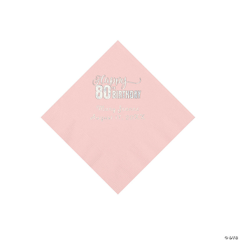 Pink 80th Birthday Personalized Napkins with Silver Foil - 50 Pc. Beverage Image