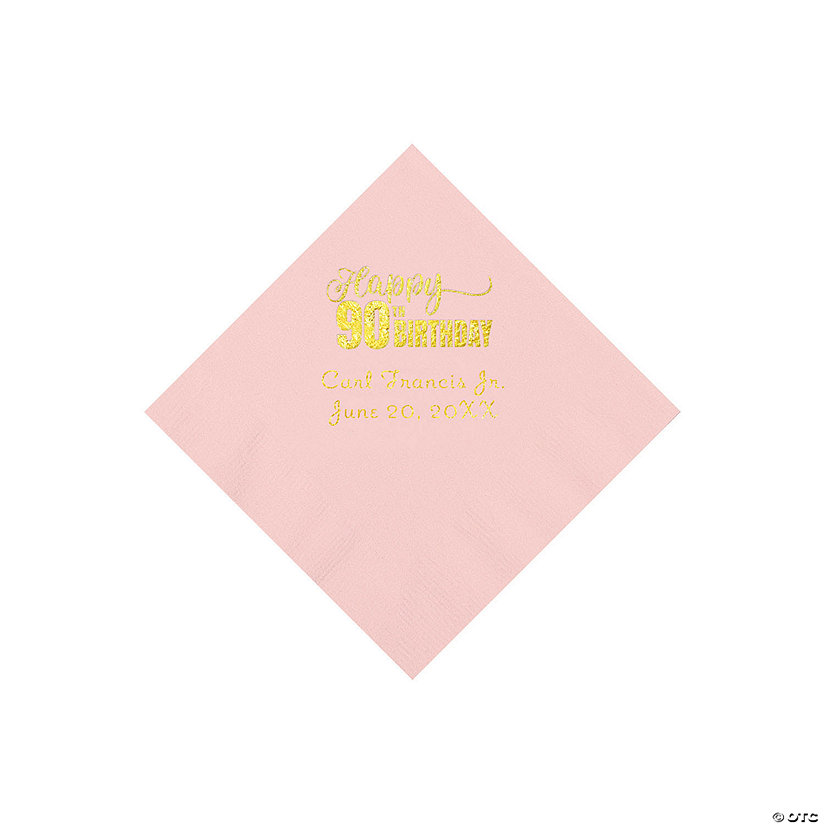 Pink 90th Birthday Personalized Napkins with Gold Foil - 50 Pc. Beverage Image Thumbnail