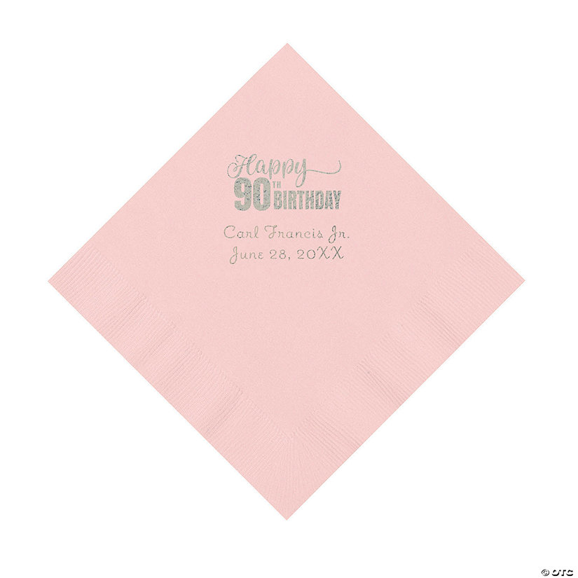 Pink 90th Birthday Personalized Napkins with Silver Foil - 50 Pc. Luncheon Image