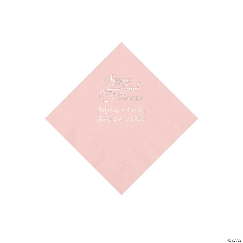 Pink Always & Forever Personalized Napkins with Silver Foil - Beverage Image Thumbnail