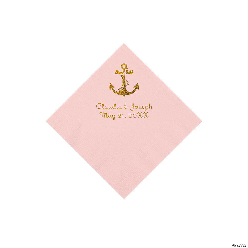 Pink Anchor Personalized Napkins with Gold Foil - Beverage Image Thumbnail