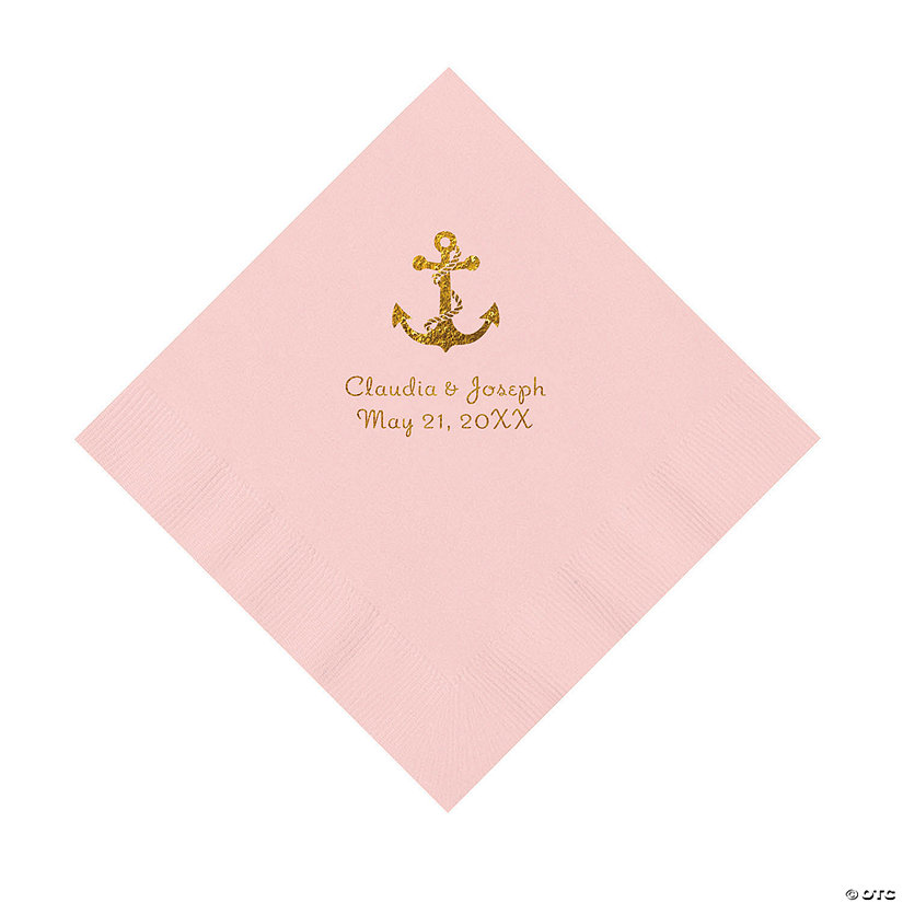 Pink Anchor Personalized Napkins with Gold Foil - Luncheon Image Thumbnail