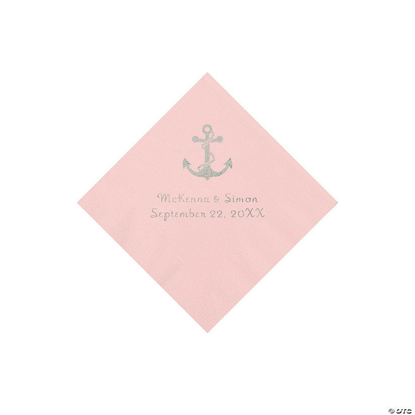 Pink Anchor Personalized Napkins with Silver Foil - Beverage Image Thumbnail